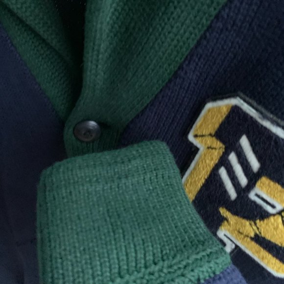 Polo Ralph Lauren Letterman P Wing Cardigan Jacket - Navy/Green - Picture 5 of 7